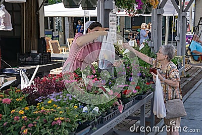 Woman Purchasing Spring Flowers Editorial Stock Photo